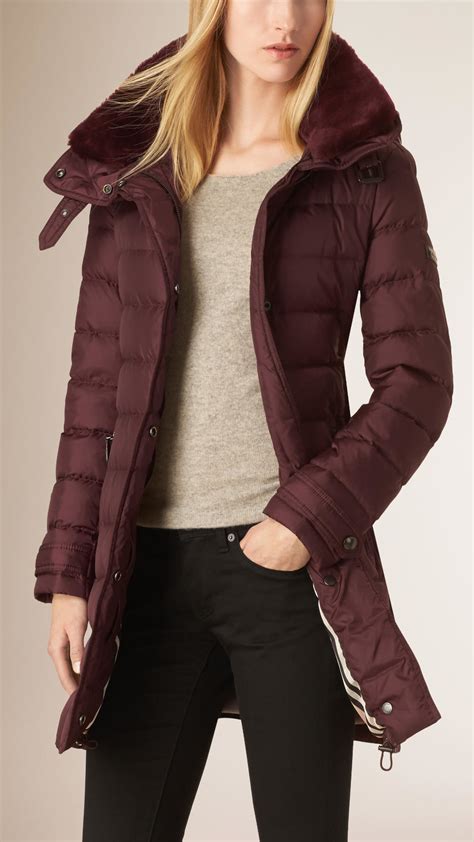 burberry down filled coat with shearling collar|net a porter burberry jacket.